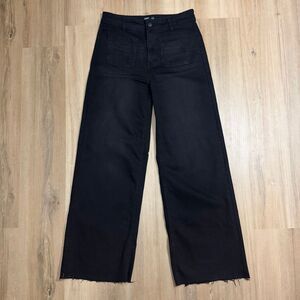 OAT New York Black Wide Leg Patch Pockets Jeans Sz 8/29 High Rise Slouchy Grunge